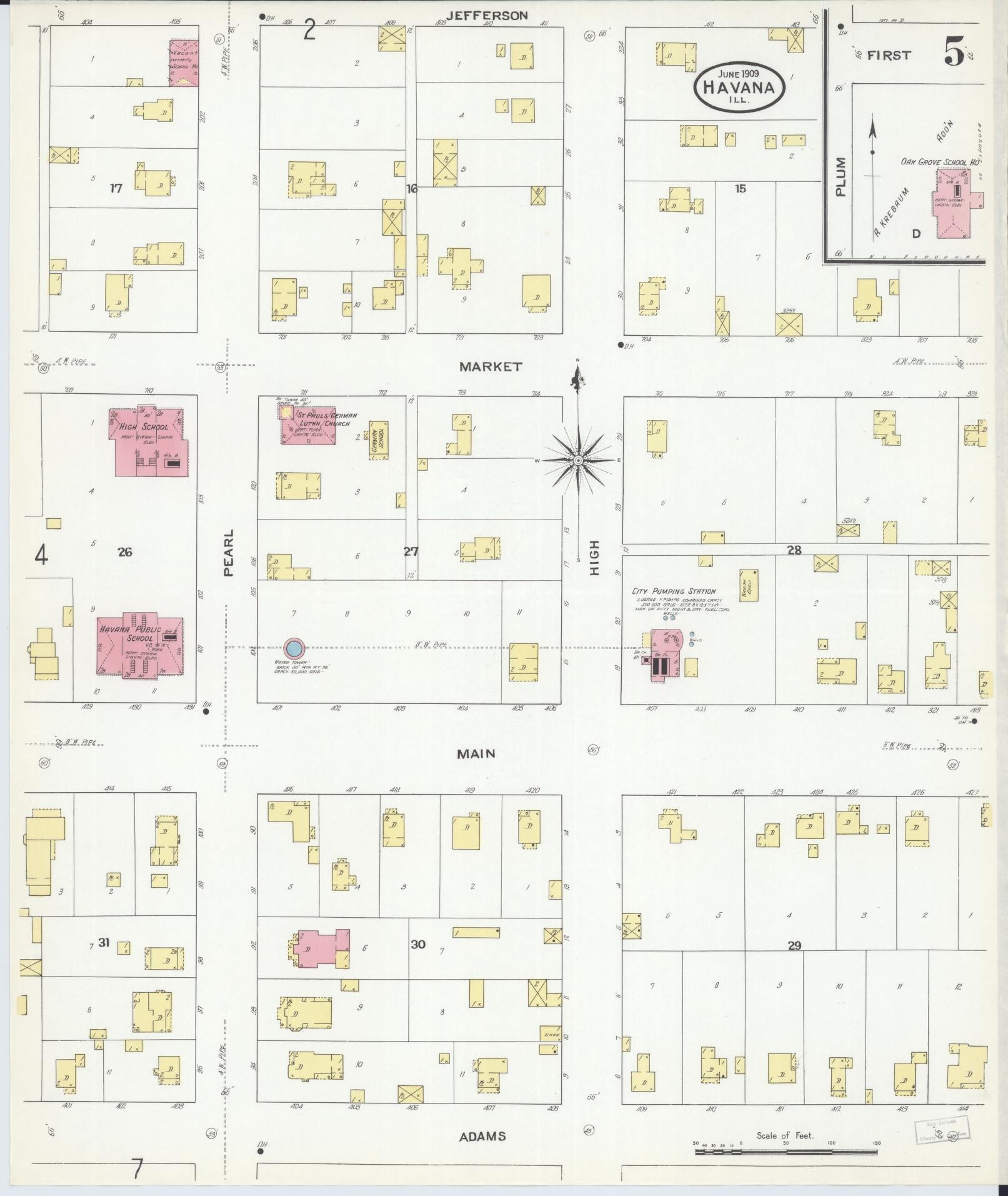 Sanborn Fire Insurance Map from Havana, Mason County, Illinois (1909), Sheet #0005 - Historic Sanborn Fire Insurance Map Print, vintage old map wall art, antique decor, genealogy gift, Illinois Illinois map