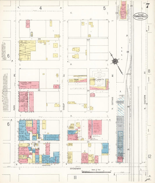 Sanborn Fire Insurance Map from Idaho Falls, Bonneville County, Idaho (1911), Sheet #0007 - Historic Sanborn Fire Insurance Map Print, vintage old map wall art, antique decor, genealogy gift, Idaho Idaho map