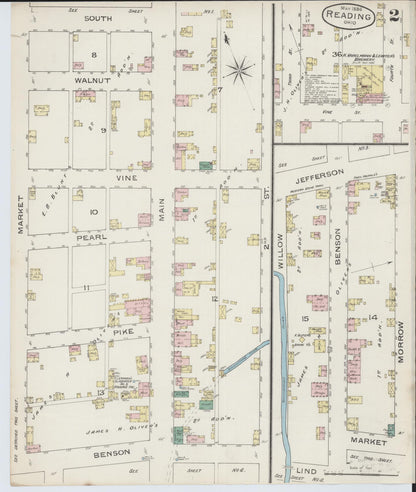 Sanborn Fire Insurance Map from Reading, Hamilton County, Ohio (1886), Sheet #0002 - Historic Sanborn Fire Insurance Map Print, vintage old map wall art, antique decor, genealogy gift, Ohio Ohio map