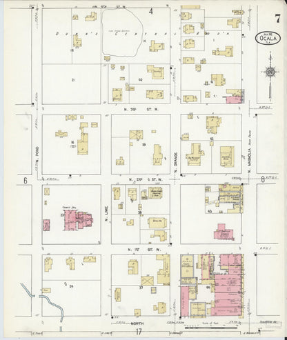 Sanborn Fire Insurance Map from Ocala, Marion County, Florida (1912), Sheet #0007 - Complete Map Set gallery image, historic Sanborn map, vintage wall art, Florida Florida