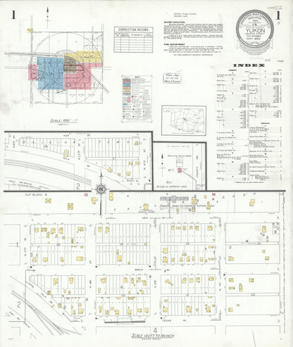 Sanborn Fire Insurance Map from Yukon, Canadian County, Oklahoma (1943), Sheet #0001 - Complete Map Set gallery image, historic Sanborn map, vintage wall art, Oklahoma Oklahoma