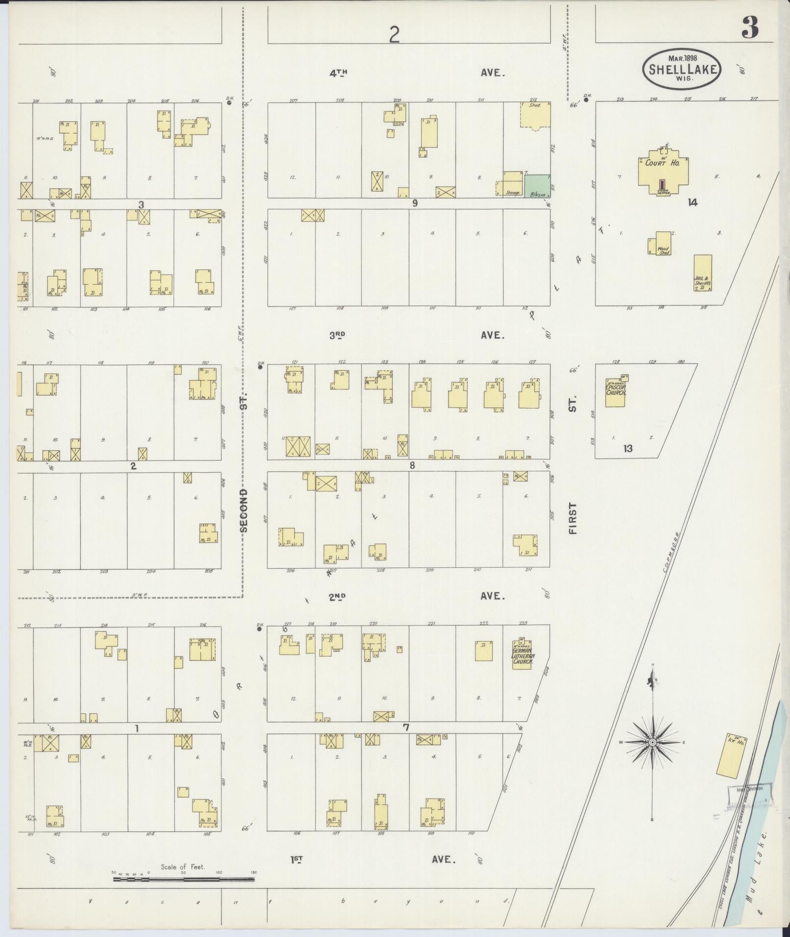 Sanborn Fire Insurance Map from Shell Lake, Washburn County, Wisconsin (1898), Sheet #0003 - Historic Sanborn Fire Insurance Map Print, vintage old map wall art, antique decor, genealogy gift, Wisconsin Wisconsin map
