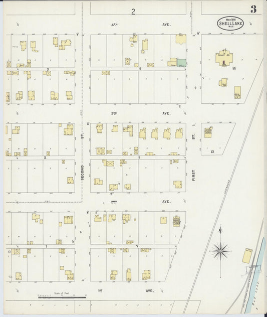 Sanborn Fire Insurance Map from Shell Lake, Washburn County, Wisconsin (1898), Sheet #0003 - Historic Sanborn Fire Insurance Map Print, vintage old map wall art, antique decor, genealogy gift, Wisconsin Wisconsin map