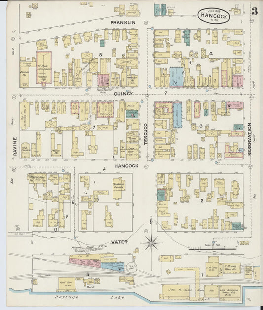 Sanborn Fire Insurance Map from Houghton, Houghton County, Michigan (1888), Sheet #0003 - Historic Sanborn Fire Insurance Map Print, vintage old map wall art, antique decor, genealogy gift, Michigan Michigan map