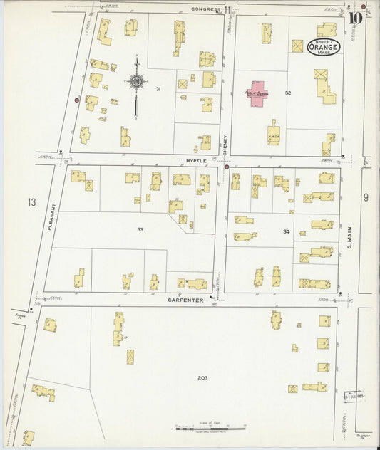 Sanborn Fire Insurance Map from Orange, Franklin County, Massachusetts (1917), Sheet #0010 - Historic Sanborn Fire Insurance Map Print, vintage old map wall art, antique decor, genealogy gift, Massachusetts Massachusetts map