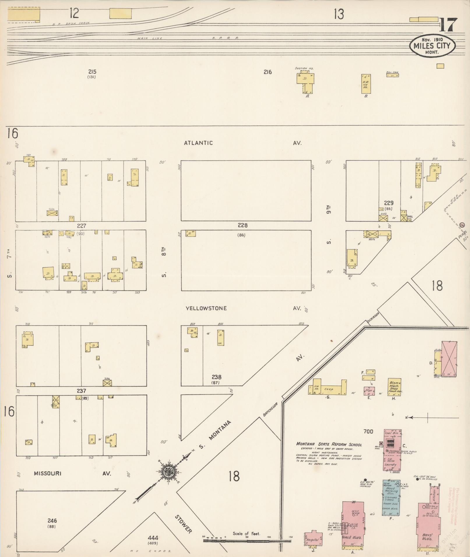 Sanborn Fire Insurance Map from Miles City, Custer County, Montana (1910), Sheet #0017 - Historic Sanborn Fire Insurance Map Print, vintage old map wall art, antique decor, genealogy gift, Montana Montana map