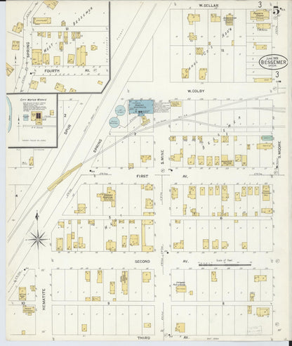 Sanborn Fire Insurance Map from Bessemer, Gogebic County, Michigan (1908), Sheet #0005 - Complete Map Set gallery image, historic Sanborn map, vintage wall art, Michigan Michigan