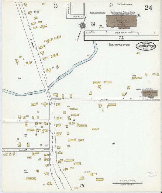 Sanborn Fire Insurance Map from East Hartford, Hartford County, Connecticut (1920), Sheet #0024 - Historic Sanborn Fire Insurance Map Print, vintage old map wall art, antique decor, genealogy gift, Connecticut Connecticut map