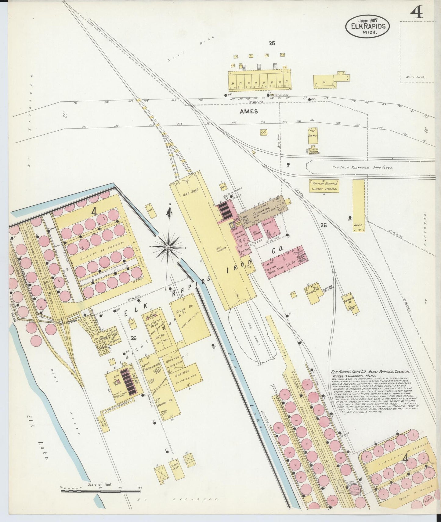 Sanborn Fire Insurance Map from Elk Rapids, Antrim County, Michigan (1907), Sheet #0004 - Complete Map Set gallery image, historic Sanborn map, vintage wall art, Michigan Michigan