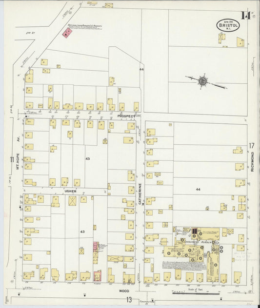 Sanborn Fire Insurance Map from Bristol, Bristol County, Rhode Island (1911), Sheet #0014 - Historic Sanborn Fire Insurance Map Print, vintage old map wall art, antique decor, genealogy gift, Rhode Island Rhode Island map