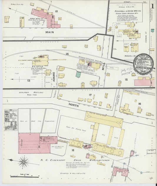 Sanborn Fire Insurance Map from Horseheads, Chemung County, New York (1891), Sheet #0001 - Complete Map Set gallery image, historic Sanborn map, vintage wall art, New York New York