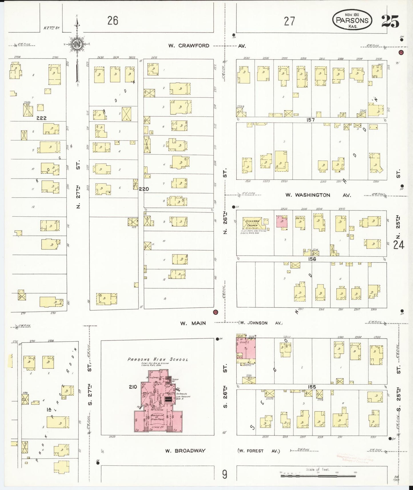 Sanborn Fire Insurance Map from Parsons, Labette County, Kansas (1911), Sheet #0025 - Complete Map Set gallery image, historic Sanborn map, vintage wall art, Kansas Kansas