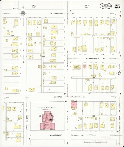 Sanborn Fire Insurance Map from Parsons, Labette County, Kansas (1911), Sheet #0025 - Complete Map Set gallery image, historic Sanborn map, vintage wall art, Kansas Kansas