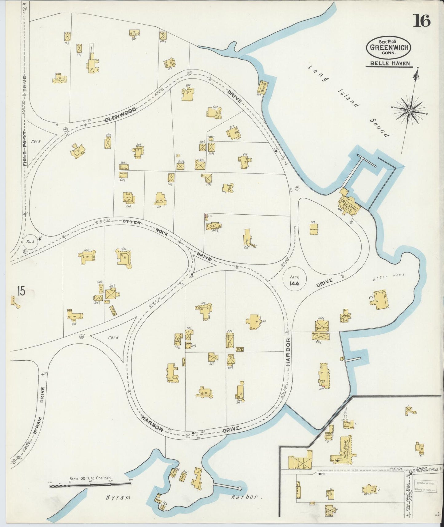 Sanborn Fire Insurance Map from Greenwich, Fairfield County, Connecticut (1906), Sheet #0016 - Complete Map Set gallery image, historic Sanborn map, vintage wall art, Connecticut Connecticut