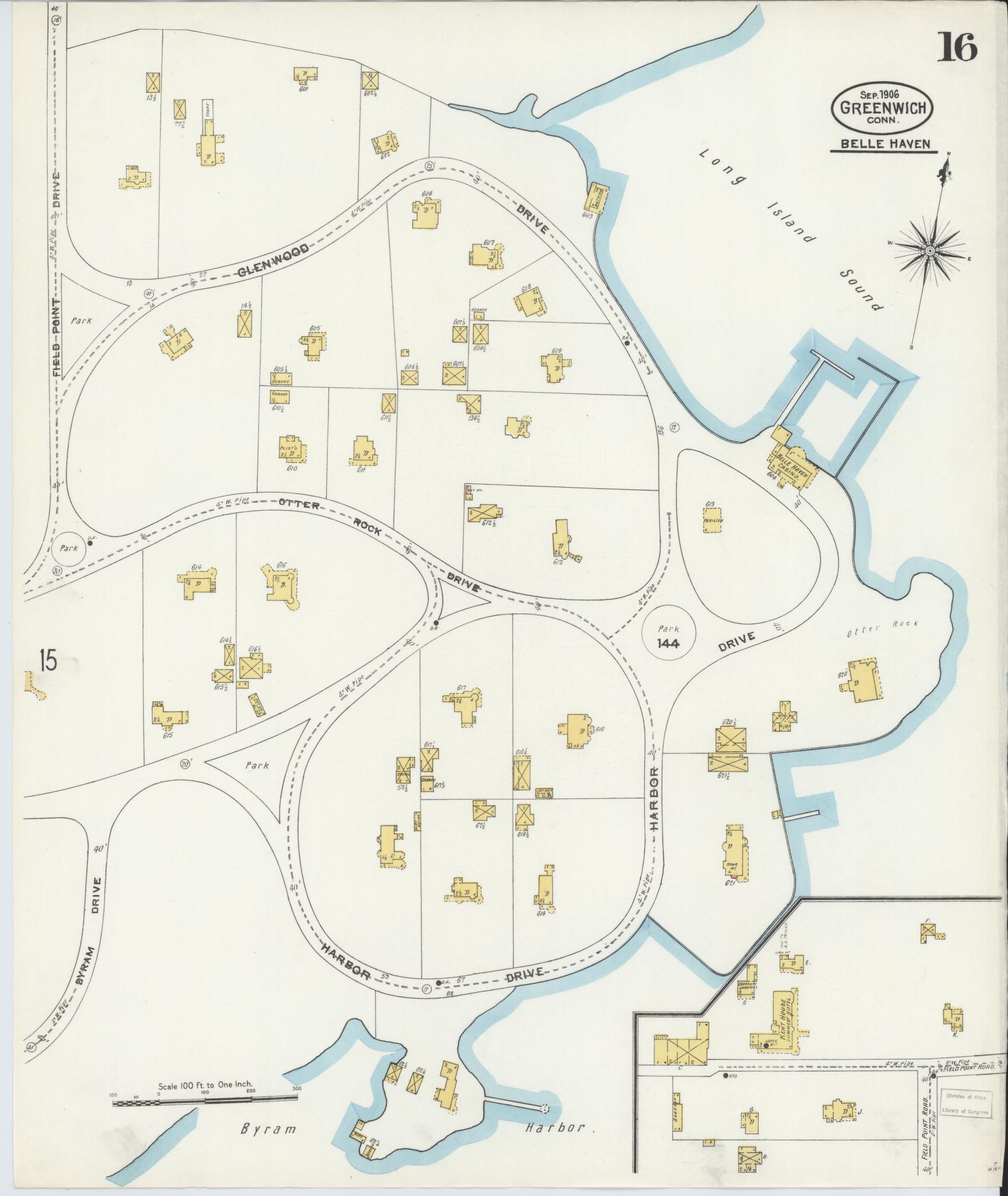 Sanborn Fire Insurance Map from Greenwich, Fairfield County, Connecticut (1906), Sheet #0016 - Complete Map Set gallery image, historic Sanborn map, vintage wall art, Connecticut Connecticut