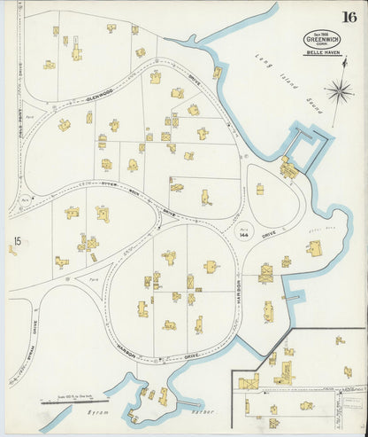 Sanborn Fire Insurance Map from Greenwich, Fairfield County, Connecticut (1906), Sheet #0016 - Complete Map Set gallery image, historic Sanborn map, vintage wall art, Connecticut Connecticut