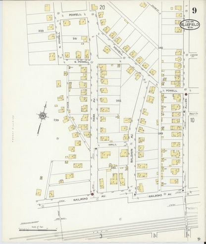 Sanborn Fire Insurance Map from Bluefield, Mercer County, West Virginia (1914), Sheet #0009 - Complete Map Set gallery image, historic Sanborn map, vintage wall art, West Virginia West Virginia