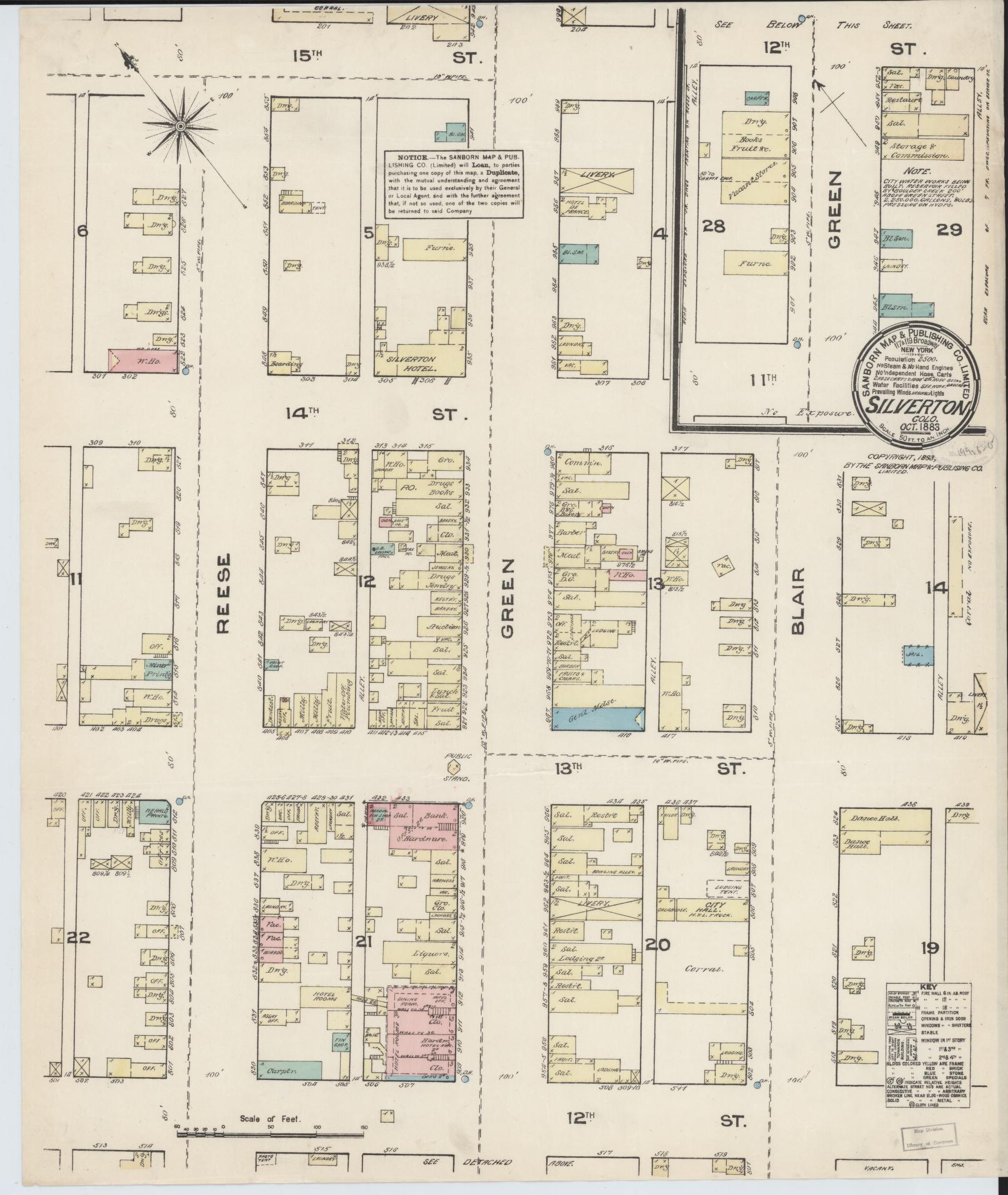 Sanborn Fire Insurance Map from Silverton, San Juan County, Colorado (1883), Sheet #0001 - Historic Sanborn Fire Insurance Map Print, vintage old map wall art, antique decor, genealogy gift, Colorado Colorado map