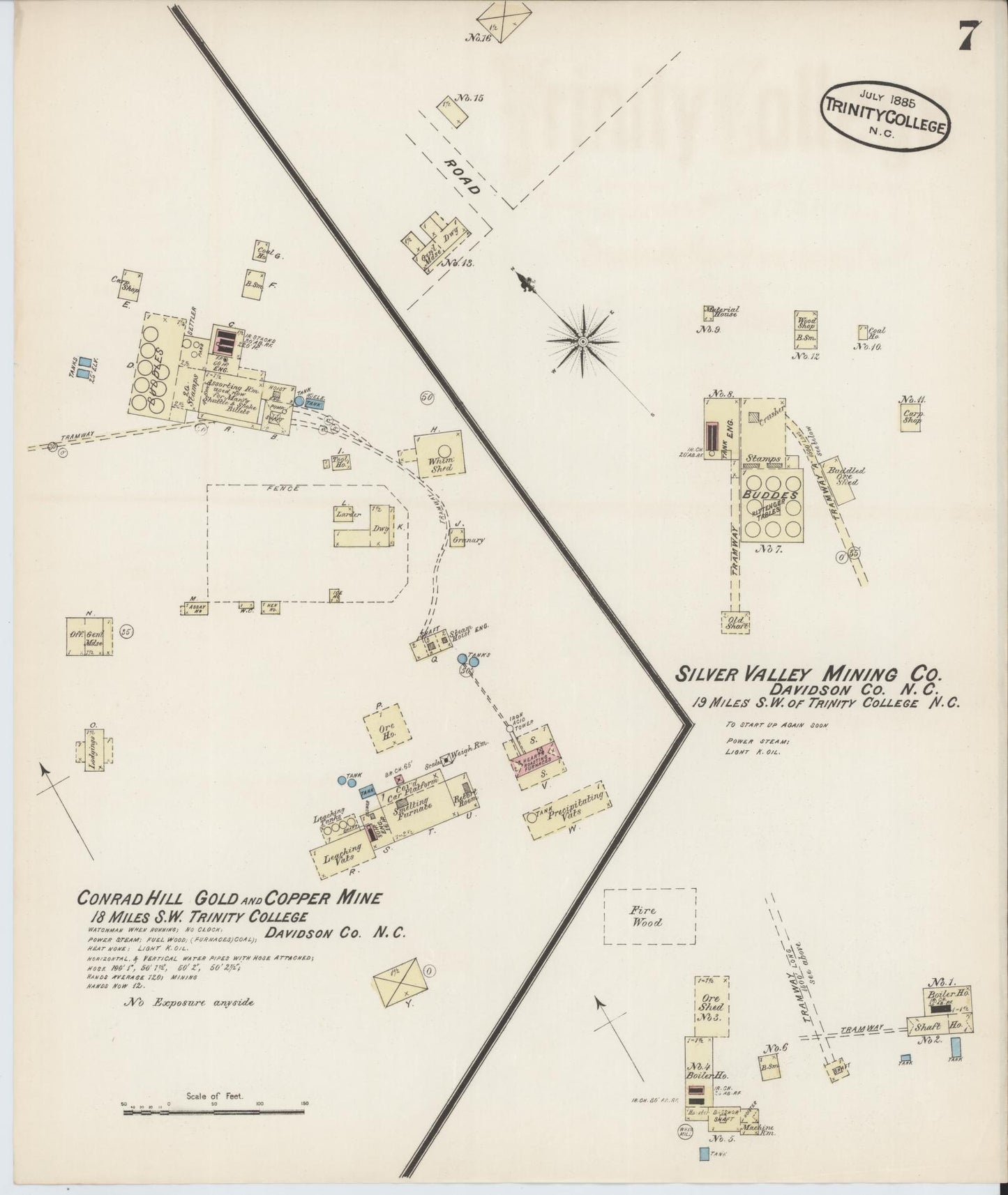 Sanborn Fire Insurance Map from Trinity College, Randolph County, North Carolina (1885), Sheet #0007 - Complete Map Set gallery image, historic Sanborn map, vintage wall art, North Carolina North Carolina