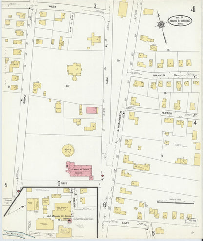 Sanborn Fire Insurance Map from North Attleborough, Bristol County, Massachusetts (1911), Sheet #0004 - Historic Sanborn Fire Insurance Map Print, vintage old map wall art, antique decor, genealogy gift, Massachusetts Massachusetts map