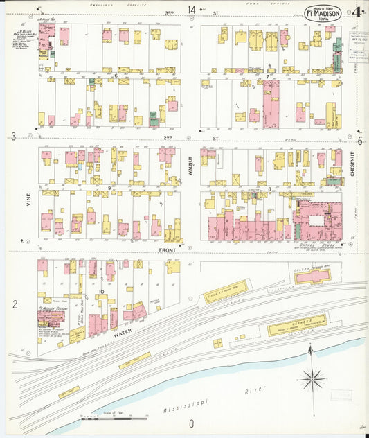 Sanborn Fire Insurance Map from Fort Madison, Lee County, Iowa (1900), Sheet #0004 - Historic Sanborn Fire Insurance Map Print, vintage old map wall art