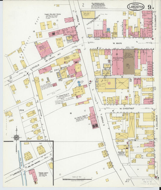 Sanborn Fire Insurance Map from Lancaster, Fairfield County, Ohio (1919), Sheet #0009 - Historic Sanborn Fire Insurance Map Print, vintage old map wall art, antique decor, genealogy gift, Ohio Ohio map