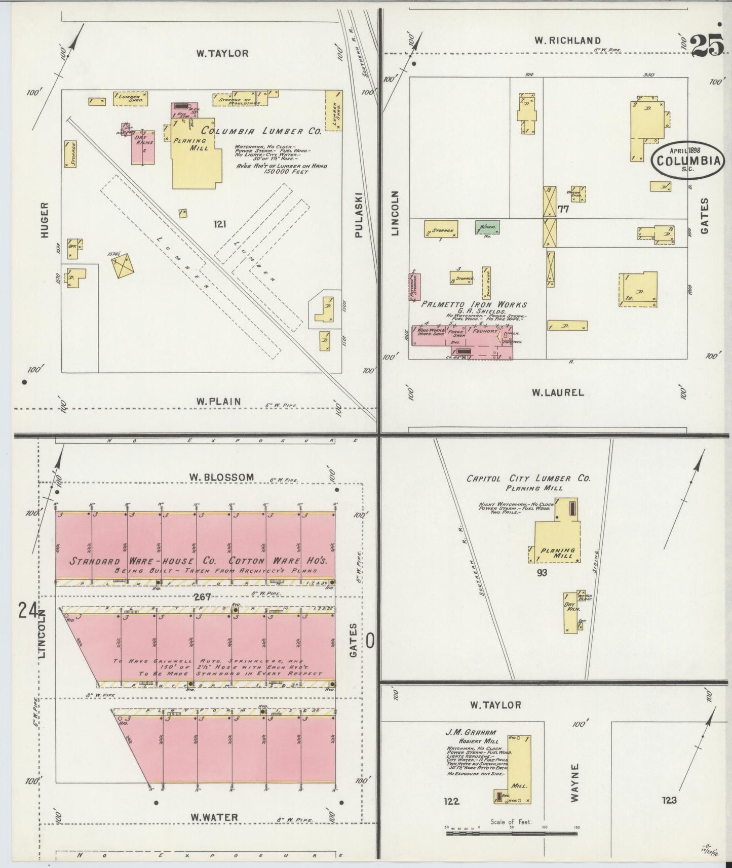 Sanborn Fire Insurance Map from Columbia, Richland County, South Carolina (1898), Sheet #0025 - Historic Sanborn Fire Insurance Map Print, vintage old map wall art, antique decor, genealogy gift, South Carolina South Carolina map