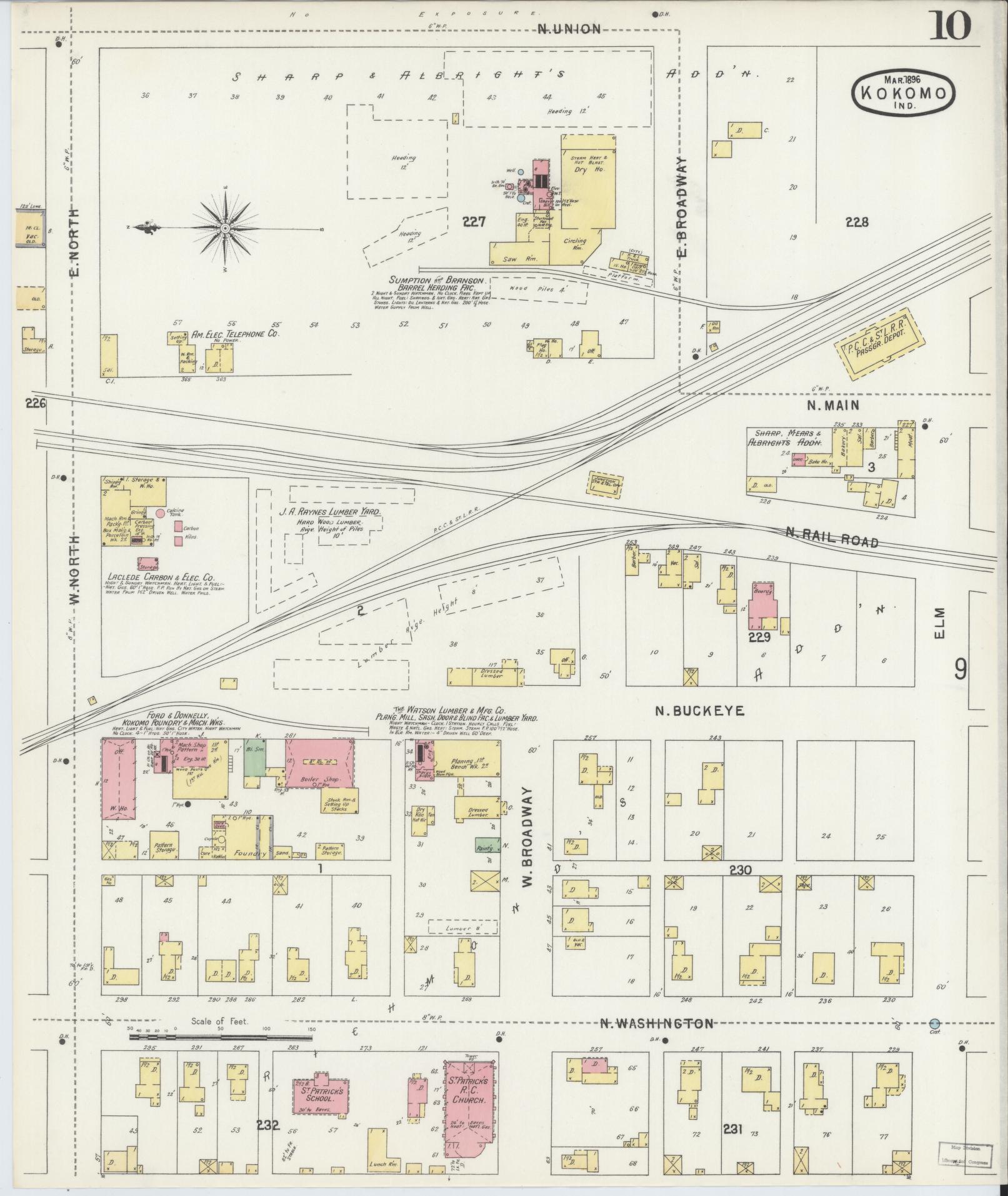 Sanborn Fire Insurance Map from Kokomo, Howard County, Indiana (1896), Sheet #0010 - Historic Sanborn Fire Insurance Map Print, vintage old map wall art, antique decor, genealogy gift, Indiana Indiana map