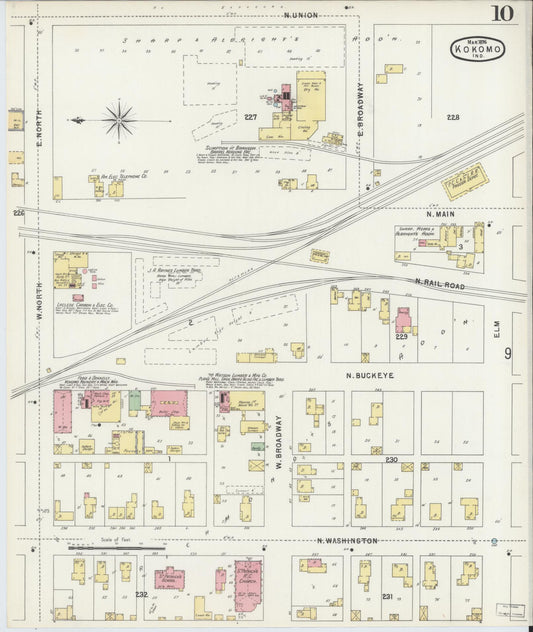 Sanborn Fire Insurance Map from Kokomo, Howard County, Indiana (1896), Sheet #0010 - Historic Sanborn Fire Insurance Map Print, vintage old map wall art, antique decor, genealogy gift, Indiana Indiana map