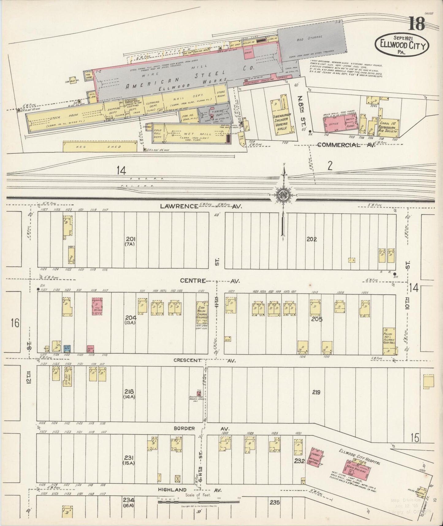 Sanborn Fire Insurance Map from Ellwood City, Lawrence County, Pennsylvania (1921), Sheet #0018 - Historic Sanborn Fire Insurance Map Print, vintage old map wall art, antique decor, genealogy gift, Pennsylvania Pennsylvania map