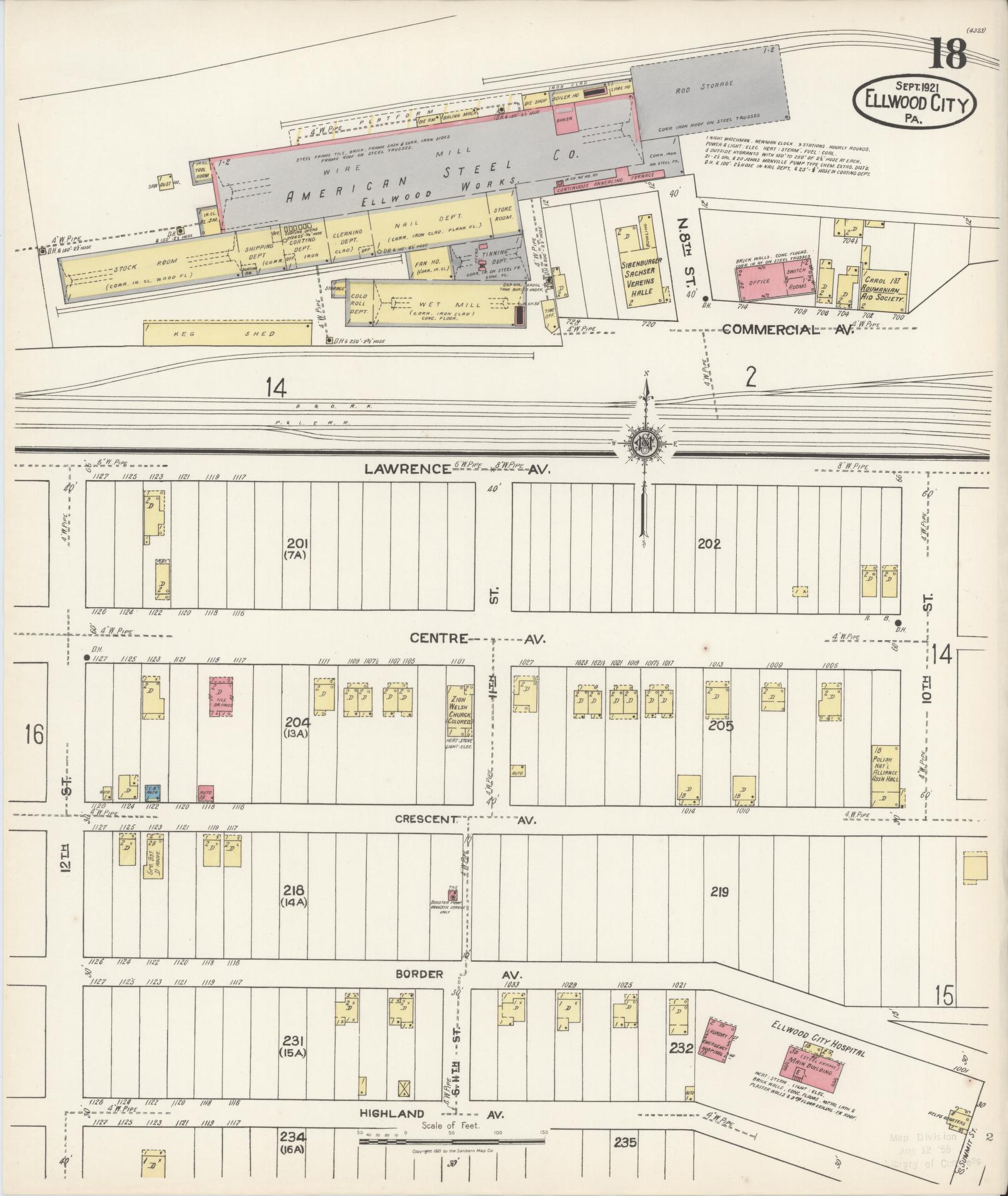 Sanborn Fire Insurance Map from Ellwood City, Lawrence County, Pennsylvania (1921), Sheet #0018 - Historic Sanborn Fire Insurance Map Print, vintage old map wall art, antique decor, genealogy gift, Pennsylvania Pennsylvania map