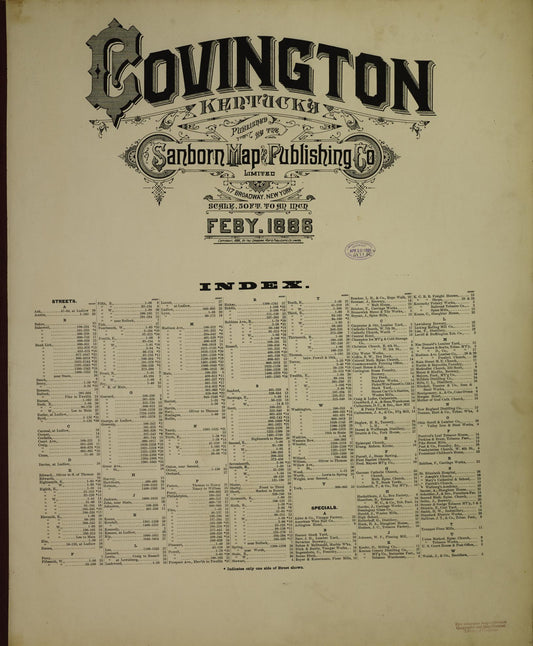 Sanborn Fire Insurance Map from Covington, Kenton County, Kentucky (1886), Sheet #0001 - Historic Sanborn Fire Insurance Map Print, vintage old map wall art, antique decor, genealogy gift, Kentucky Kentucky map