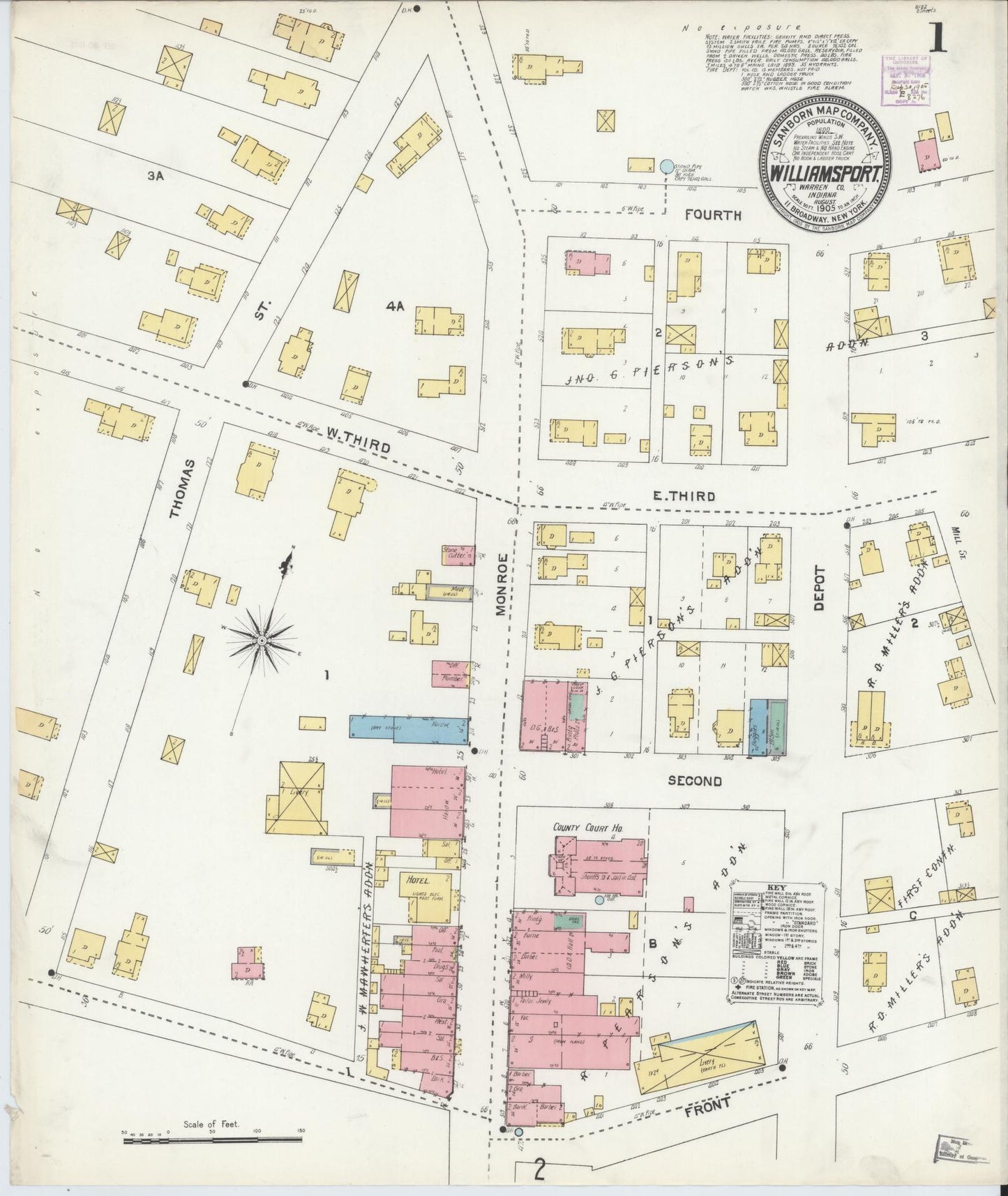 Sanborn Fire Insurance Map from Williamsport, Warren County, Indiana (1905), Sheet #0001 - Complete Map Set gallery image, historic Sanborn map, vintage wall art, Indiana Indiana