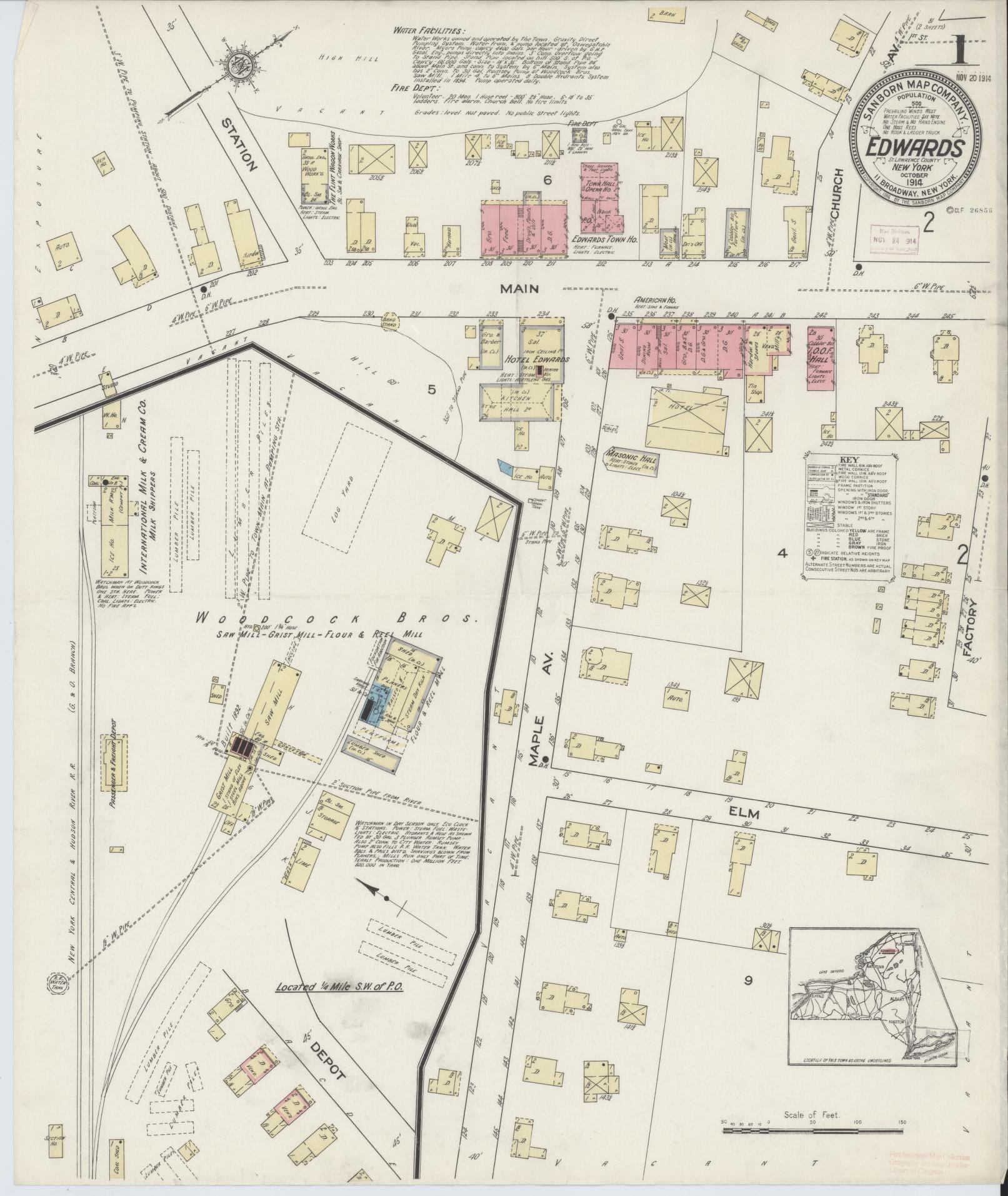 Sanborn Fire Insurance Map from Edwards, Saint Lawrence County, New York. (1914) – Historic Sanborn Fire Insurance Map Print