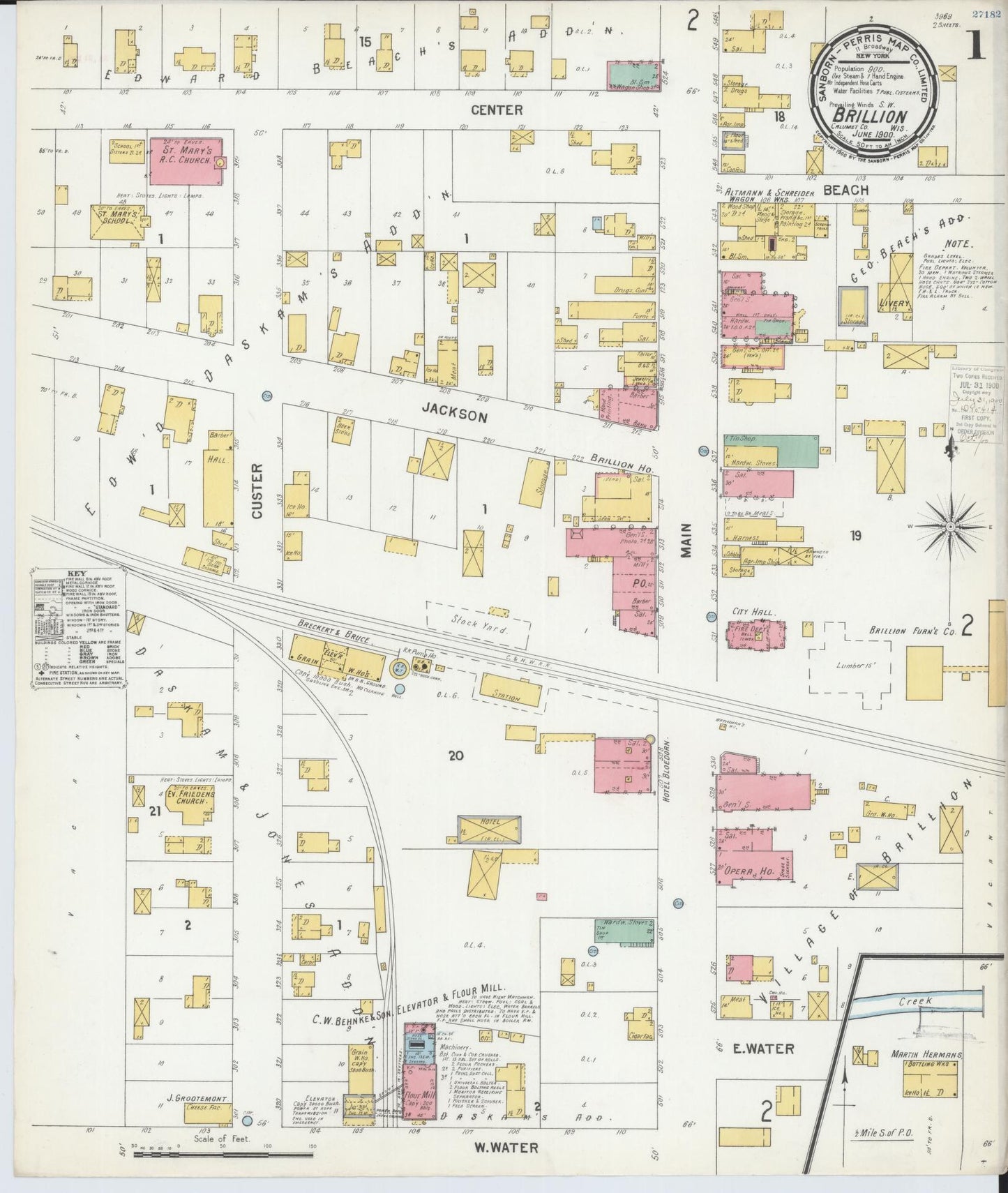 Sanborn Fire Insurance Map from Brillion, Calumet County, Wisconsin (1900), Sheet #0001 - Historic Sanborn Fire Insurance Map Print, vintage old map wall art, antique decor, genealogy gift, Wisconsin Wisconsin map