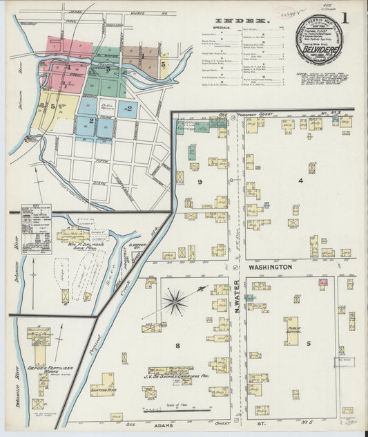 Sanborn Fire Insurance Map from Belvidere, Warren County, New Jersey (1890), Sheet #0001 - Historic Sanborn Fire Insurance Map Print, vintage old map wall art, antique decor, genealogy gift, New Jersey New Jersey map
