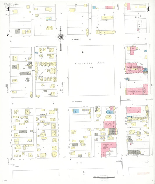 Sanborn Fire Insurance Map from Carlsbad, Eddy County, New Mexico (1943), Sheet #0004 - Historic Sanborn Fire Insurance Map Print, vintage old map wall art, antique decor, genealogy gift, New Mexico New Mexico map