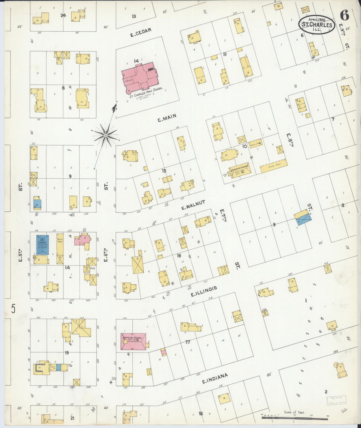 Sanborn Fire Insurance Map from Saint Charles, Kane County, Illinois (1905), Sheet #0006 - Complete Map Set gallery image, historic Sanborn map, vintage wall art, Illinois Illinois