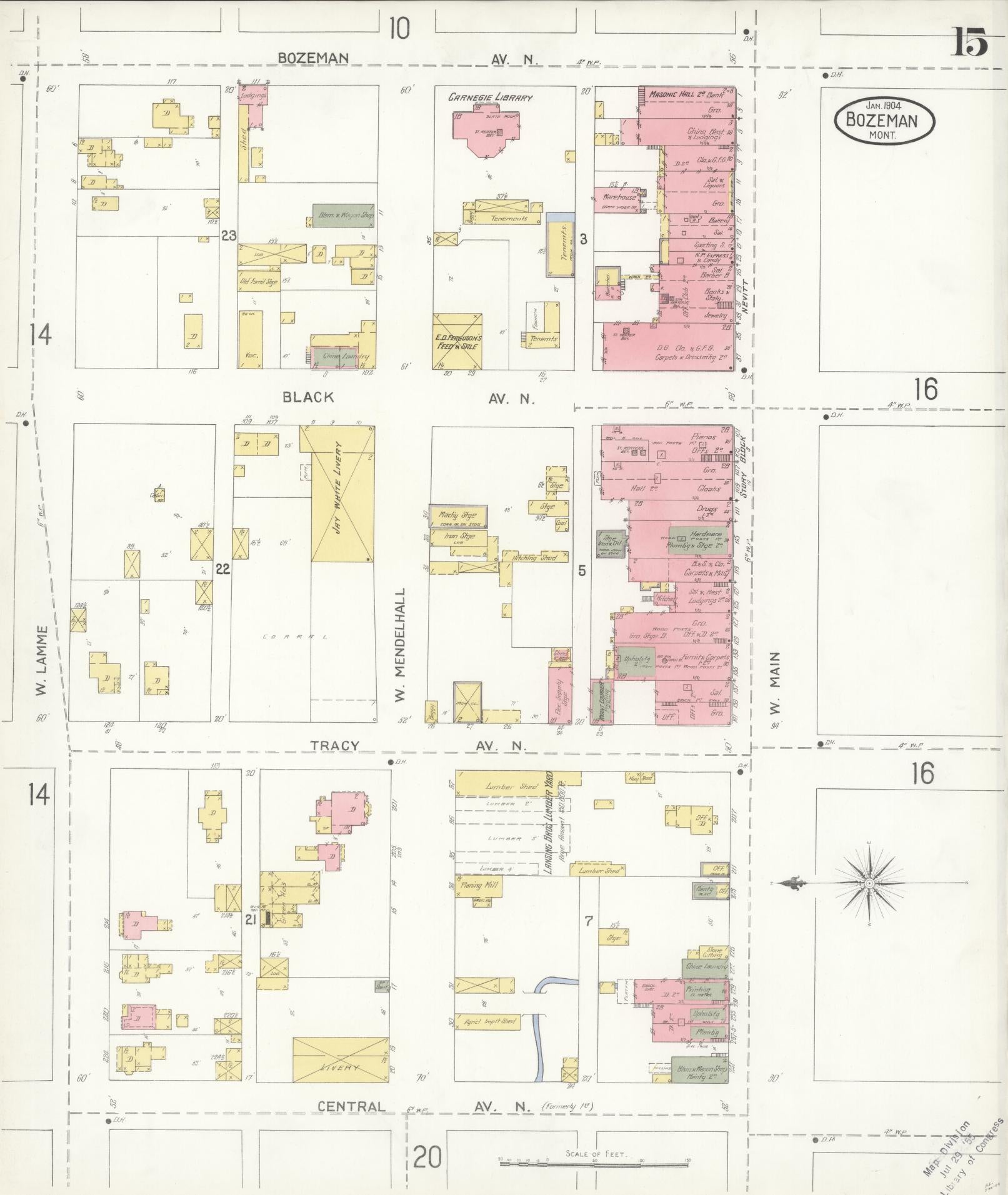 Sanborn Fire Insurance Map from Bozeman, Gallatin County, Montana (1904), Sheet #0015 - Complete Map Set gallery image, historic Sanborn map, vintage wall art, Montana Montana