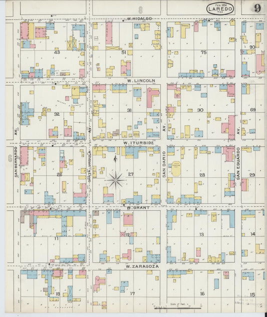 Sanborn Fire Insurance Map from Laredo, Webb County, Texas (1894), Sheet #0009 - Historic Sanborn Fire Insurance Map Print, vintage old map wall art, antique decor, genealogy gift, Texas Texas map