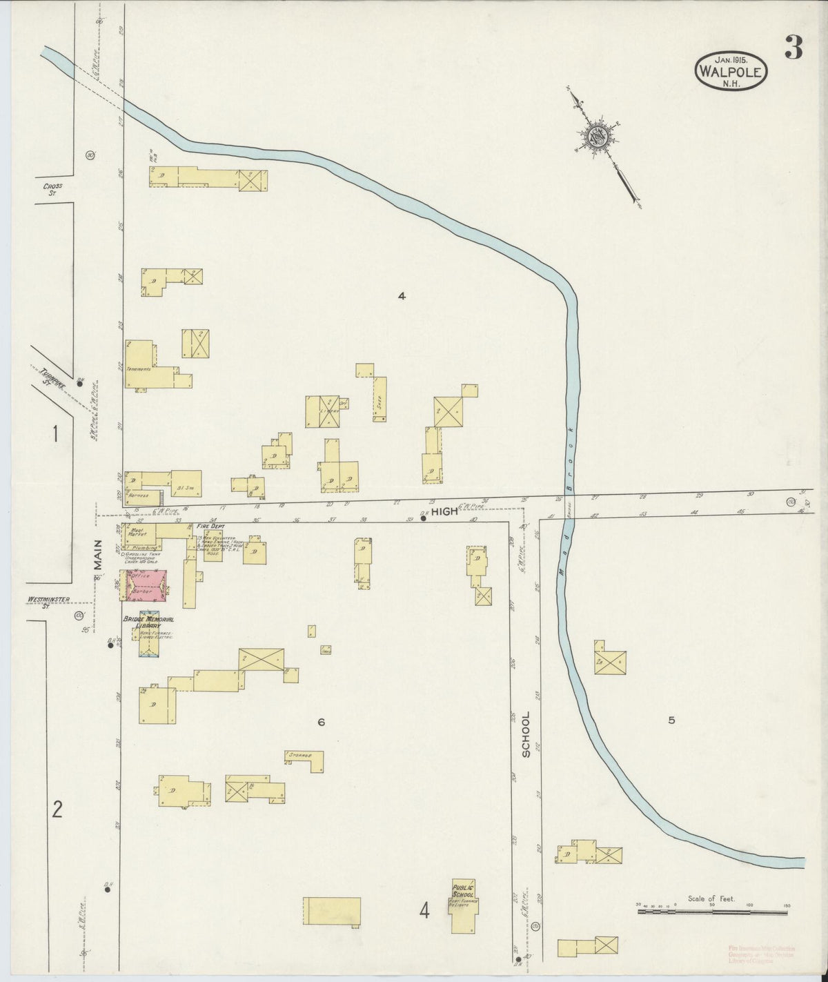 Sanborn Fire Insurance Map from Walpole, Cheshire County, New Hampshire (1915), Sheet #0003 - Complete Map Set gallery image, historic Sanborn map, vintage wall art, New Hampshire New Hampshire