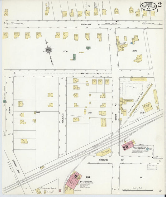 Sanborn Fire Insurance Map from Amityville, Suffolk County, New York (1910), Sheet #0002 - Historic Sanborn Fire Insurance Map Print, vintage old map wall art, antique decor, genealogy gift, New York New York map