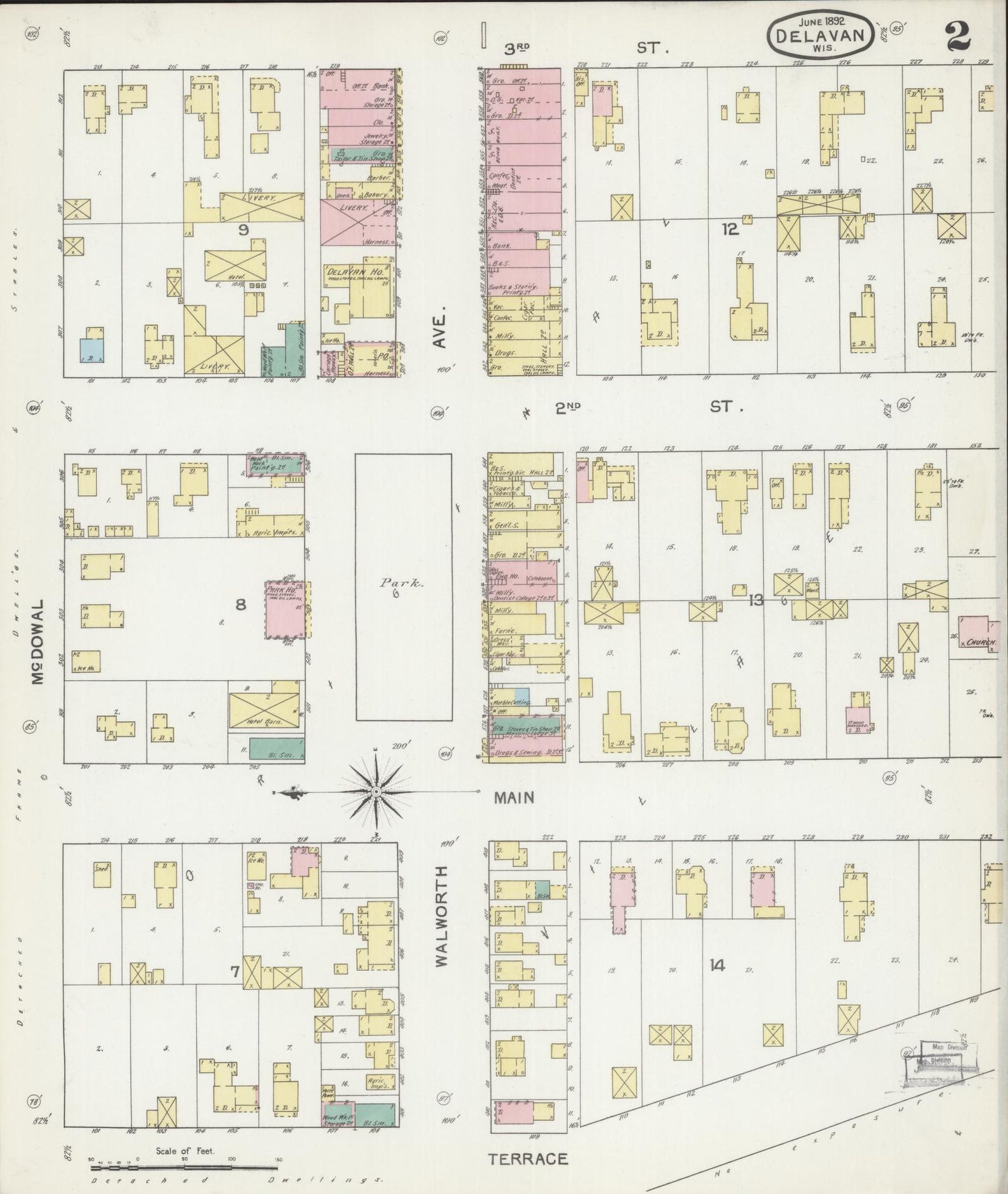 Sanborn Fire Insurance Map from Delavan, Walworth County, Wisconsin (1892), Sheet #0002 - Complete Map Set gallery image, historic Sanborn map, vintage wall art, Wisconsin Wisconsin