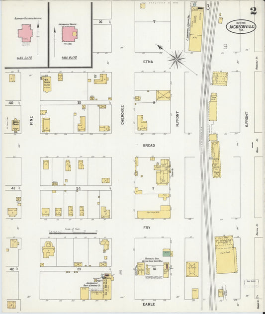 Sanborn Fire Insurance Map from Jacksonville, Cherokee County, Texas (1901), Sheet #0002 - Historic Sanborn Fire Insurance Map Print, vintage old map wall art, antique decor, genealogy gift, Texas Texas map