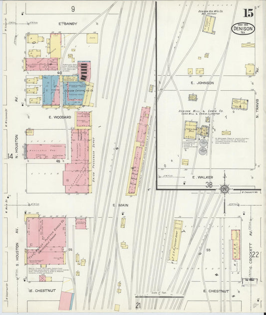 Sanborn Fire Insurance Map from Denison, Grayson County, Texas (1914), Sheet #0015 - Historic Sanborn Fire Insurance Map Print, vintage old map wall art, antique decor, genealogy gift, Texas Texas map