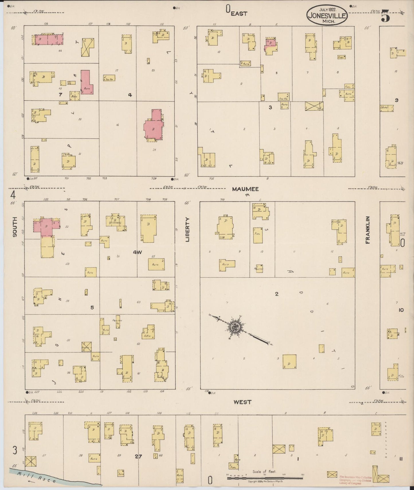 Sanborn Fire Insurance Map from Jonesville, Hillsdale County, Michigan (1922), Sheet #0005 - Complete Map Set gallery image, historic Sanborn map, vintage wall art, Michigan Michigan