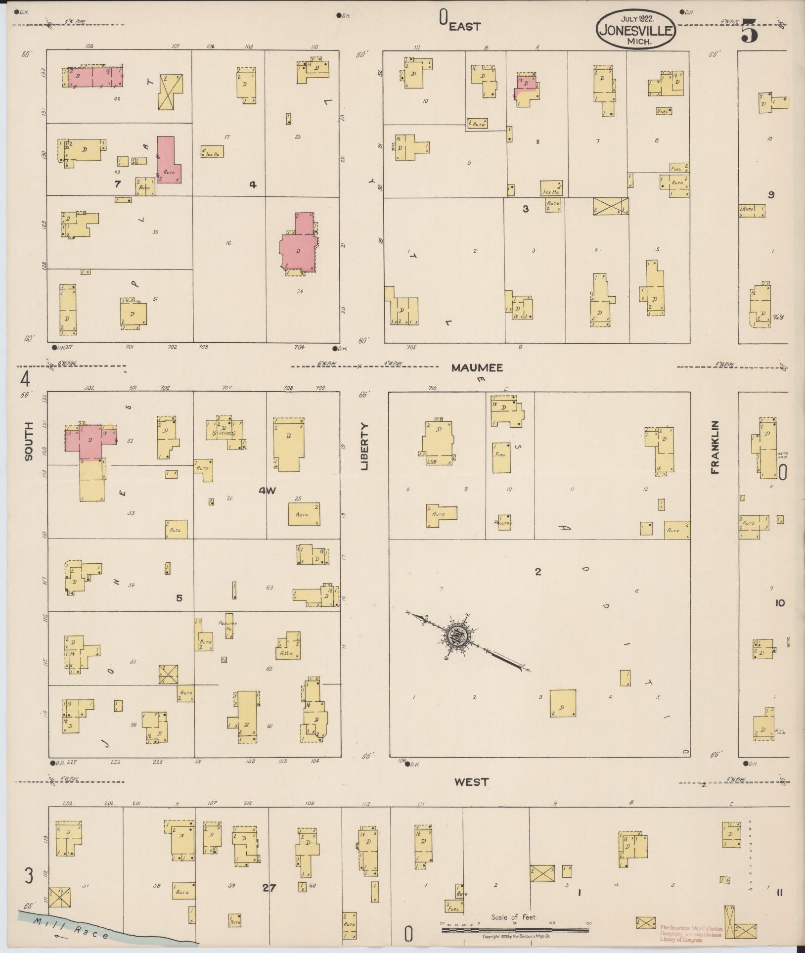 Sanborn Fire Insurance Map from Jonesville, Hillsdale County, Michigan (1922), Sheet #0005 - Complete Map Set gallery image, historic Sanborn map, vintage wall art, Michigan Michigan