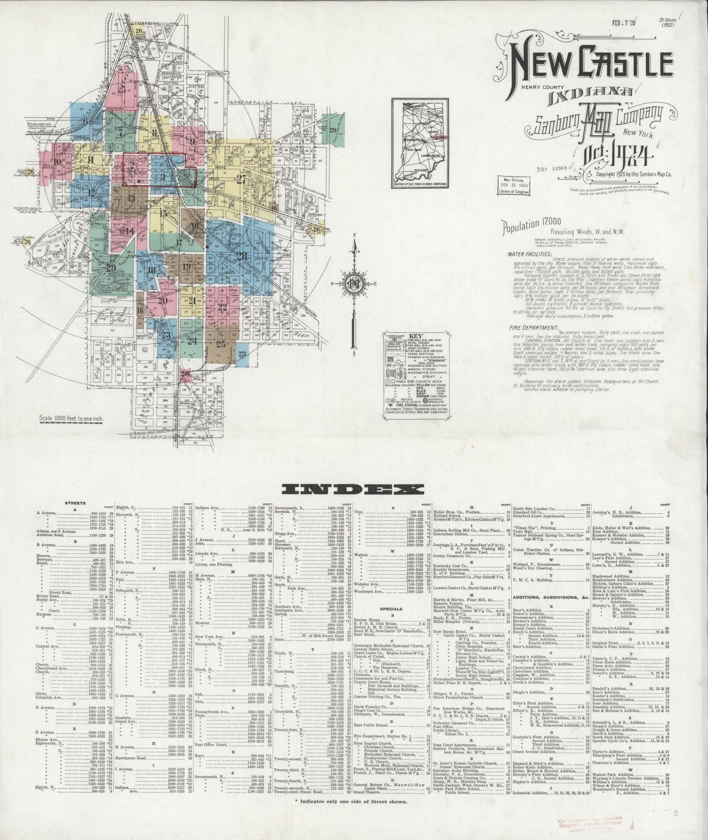 Sanborn Fire Insurance Map from New Castle, Henry County, Indiana (1924), Sheet #0001 - Complete Map Set gallery image, historic Sanborn map, vintage wall art, Indiana Indiana