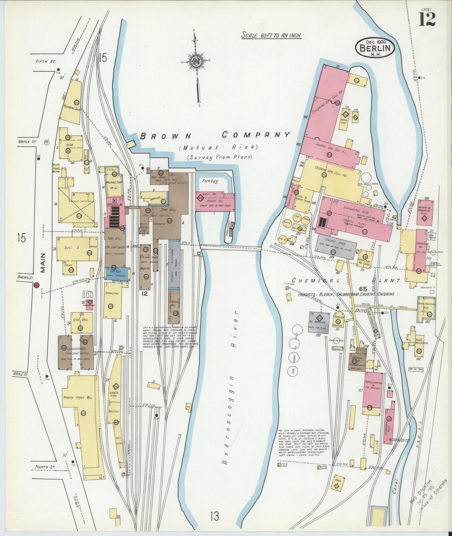 Sanborn Fire Insurance Map from Berlin, Coos County, New Hampshire (1920), Sheet #0012 - Complete Map Set gallery image, historic Sanborn map, vintage wall art, New Hampshire New Hampshire
