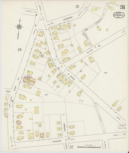 Sanborn Fire Insurance Map from Hornell, Steuben County, New York (1915), Sheet #0031 - Historic Sanborn Fire Insurance Map Print, vintage old map wall art, antique decor, genealogy gift, New York New York map